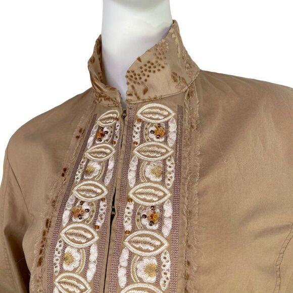 Roberto Cavalli Place Tan Floral Beaned Embroidered Shirt w/ Mandarin Collar 12 - Picture 6 of 16